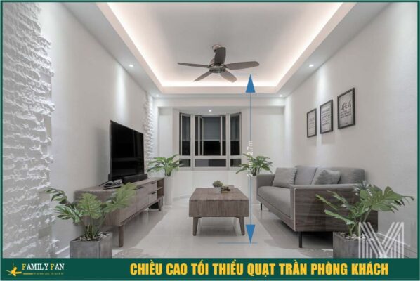 Chiều cao tối thiểu khi lắp đặt quạt trần cho phòng khách